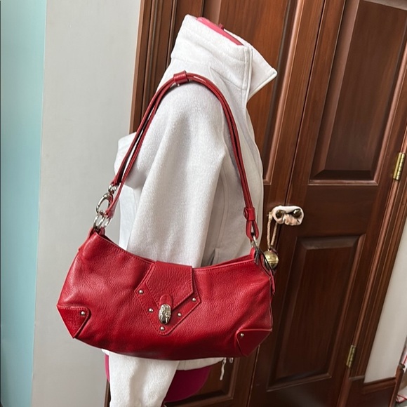 Valentina  leather convertible bag shoulder or Crossbody bag  Red/Silvertone NWT - Picture 3 of 16